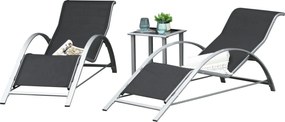 Outsunny Kert Napozóágy Szett Fém Hálós 3-Részes Napozóágy Teázó Asztallal, 2 Napozóággyal, 1 Oldalas Asztallal - Kerti Bútor Szett 59W x 169D x 66H c