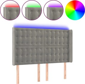 vidaXL világosszürke bársony LED-es fejtámla 147x16x118/128 cm