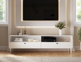 TV állvány polccal és szekrényekkel DULLUM 200x58cm, fehér