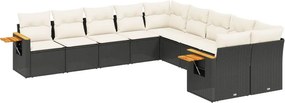 vidaXL 10 részes fekete polyrattan kerti ülőgarnitúra párnákkal