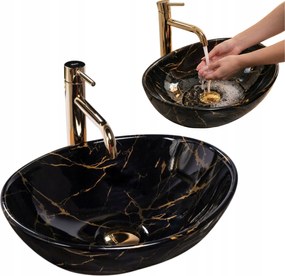 Mosdókagyló Asztali Fürdőszoba Fekete Ovális Kerámia 41 cm Márvány Rea