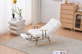 Hintaszék fa lábakkal, plüss szövettel, 4 fokozatban állítható háttámlával, fehér