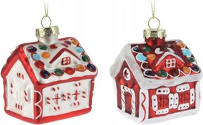 Karácsonyfa Dísz gömb üveg Házikó karácsonyi Mézeskalács dekoráció 12 db