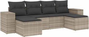vidaXL 6 részes világosszürke polyrattan kerti ülőgarnitúra párnákkal