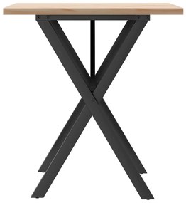 Tömör fenyőfa és acél étkezőasztal X-vázzal 70x70x75,5 cm