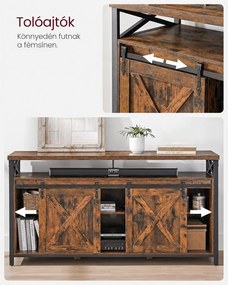 TV-szekrény tolóajtókkal, 147 x 40 x 76 cm, 65 colos TV-hez, rusztikus barna-fekete