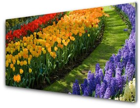 Üvegkép Tulipán virágok kert 100x50 cm 4 fogas