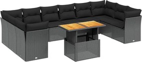 vidaXL 11 részes fekete polyrattan kerti ülőgarnitúra párnákkal