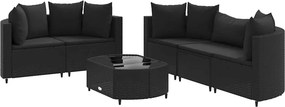 vidaXL 6 részes fekete polyrattan kerti ülőgarnitúra párnákkal