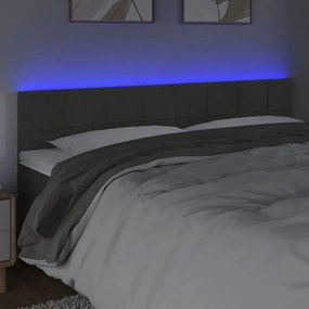 sötétszürke bársony LED-es fejtámla 160x5x78/88 cm
