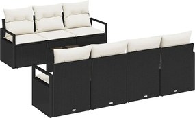 vidaXL Kanapé Szett 8 pcs Fekete és Krém polirattan