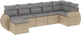 vidaXL 7 részes bézs polyrattan kerti ülőgarnitúra párnákkal