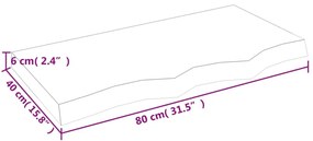 világosbarna kezelt tömör tölgyfa fali polc 80x40x(2-6) cm