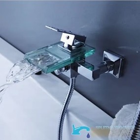 Fali kádtöltő csaptelep EYN SAK7236 LED-világítású üveg vízeséskifolyóval, többféle színben