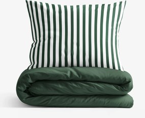 Goldea pamut ágyneműhuzat duo - csíkos, sötétzöld hátoldal 240 x 220 és 2db 70 x 90 cm