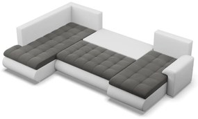 Tokio U sarokkanapé, 3 ágyneműtartóval, bársony + műbőr, baloldali, szürke - fehér