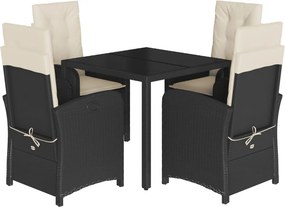 vidaXL 5 részes fekete polyrattan kerti étkezőgarnitúra párnákkal