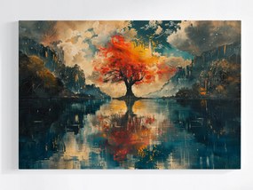 Vászonkép Canvas Magányos Fa Naplemente Tájkép Tó 60x40