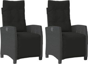 vidaXL 2 db fekete polyrattan dönthető kerti szék lábtartóval
