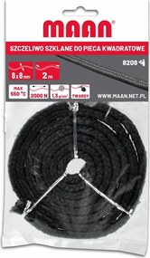 Üvegtömítő kályhához szögletes 8 x 8 mm grafit 2m 8208