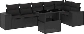 vidaXL 7 részes fekete polyrattan kerti ülőgarnitúra párnával