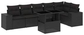 vidaXL 7 részes fekete polyrattan kerti ülőgarnitúra párnával