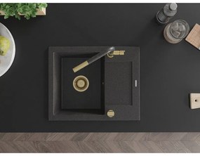 Mexen Enzo, 1 kamrás gránit mosogató 576x465x174 mm és Flora mosogató csaptelep, fekete foltos, 6506-76-670401-75-G