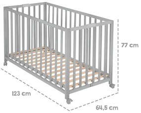 Szürke összecsukható gurulós babaágy 60x120 cm Fold up – Roba