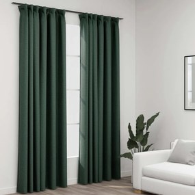vidaXL 2 db zöld vászonhatású sötétítőfüggöny kampókkal 140 x 225 cm