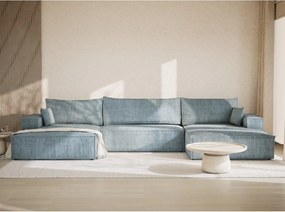 Világoskék zsenília kinyitható-tárolóhelyes sarokkanapé (U alakú) Kyoto – Maison de Rêve