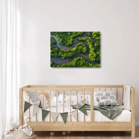 Üveg kép - Erdei táj folyóval (70x50 cm)
