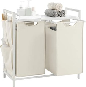 VASAGLE 2 rekeszes szennyestartó kosár polccal, 2 x 46 L, krémfehér