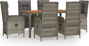 vidaXL 7 részes szürke polyrattan kerti étkezőgarnitúra párnával