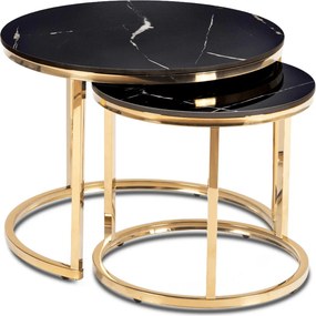 MILANO kerámia dohányzóasztal szett 45/60 cm, fekete márvány/arany