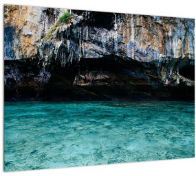 A víz és a sziklák képe (üvegen) (70x50 cm)