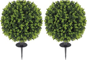 HOMCOM 2 darabos Műanyag Boxwood Gömb Szett 56 cm Fűszer Növény Földi Cövek, Élethű Műnövény UV Védelemmel, a Nappalira, Hálószobába, Irodába és Kertb