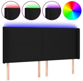 fekete szövet LED-es fejtámla 183x16x118/128 cm