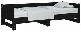 fekete tömör fenyőfa kihúzható kanapéágy 2x(80x200) cm