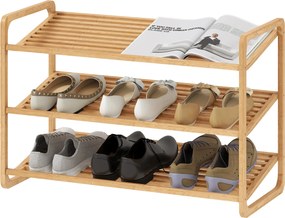 HOMCOM 3-szintes bambusz cipőtároló 12 pár cipő számára - Bejárati cipőtároló szervező 76x33x50.8 cm Természetes | Aosom