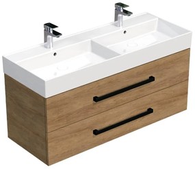 Fürdőszobaszekrény fekete fogantyúval és mosdókagylóval SAT Cube Way 120x47,5x46 cm tölgy Hickory matt CUBE46C1202DHSAT