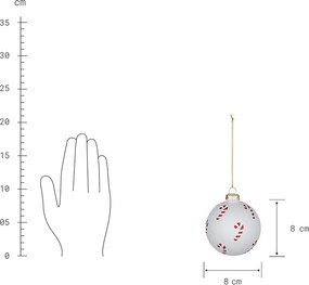 HANG ON üveg karácsonyfadísz, Candy Cane fehér 8cm