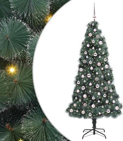 vidaXL Műfenyő világítással és gömbszettel 300 LED-del Zöld 210 cm PET