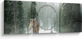 Leopárd a hóban képe (órával) (90x30 cm)