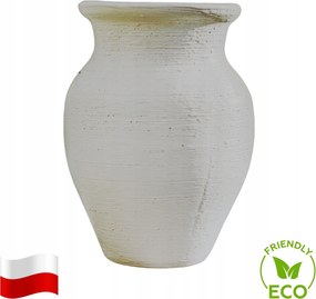 Dekoratív virágtartó agyag váza 19 cm. Kézzel festett. Natúr