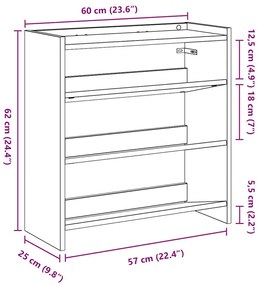 füstös tölgy színű szerelt fa cipőtartó 60x25x62 cm