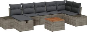 vidaXL Kerti Kanapé Szett párnával tárolóval 8 pcs Szürke polirattan