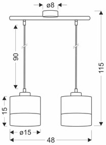 Csillár zsinóron PORTO 2xE27/60W/230V fekete/barna