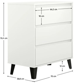BOGAN 3S70 komód, fehér