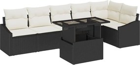 vidaXL Kerti Kanapé Szett párnával tárolóval 7 pcs Fekete és krémszínű