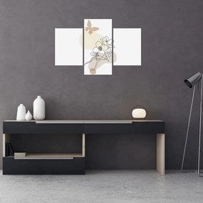 Kép - Bézs virágok pillangóval N⁰3 (90x60 cm)